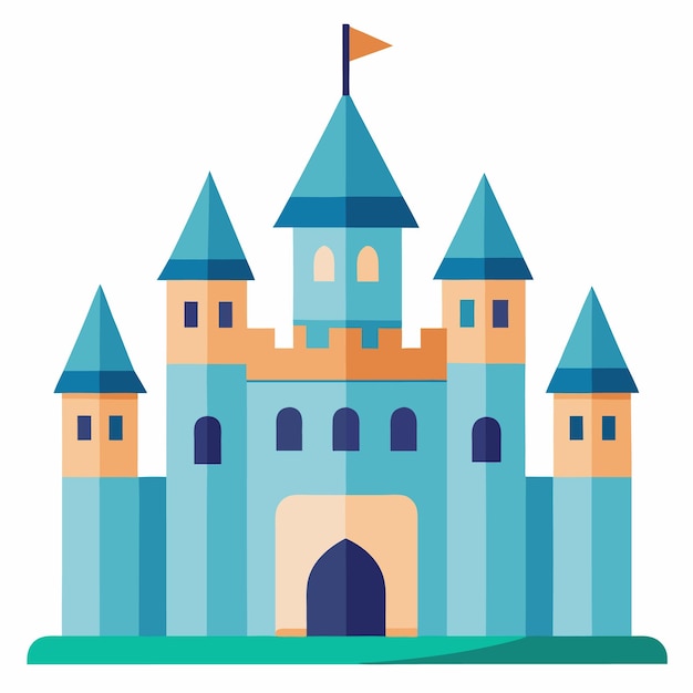 a drawing of a castle with a flag on it