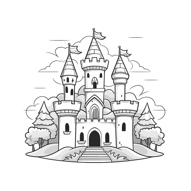 Vector a drawing of a castle with a picture of a castle on the top