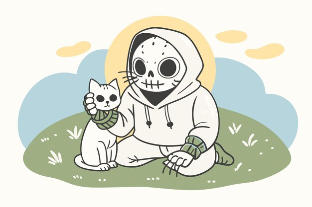 Vector a drawing of a cat and a cat with a skull on their chest