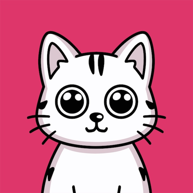 a drawing of a cat that has a big eyes and a pink background