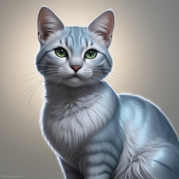 a drawing of a cat that has green eyes