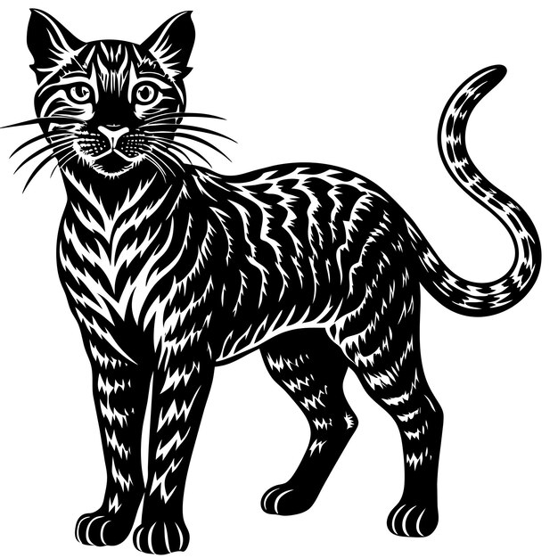 a drawing of a cat that is black and white