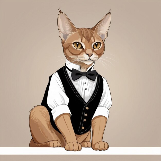 Vector a drawing of a cat wearing a bow tie and a bow tie