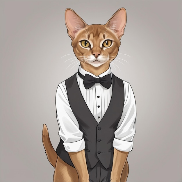 a drawing of a cat wearing a bow tie and a bow tie