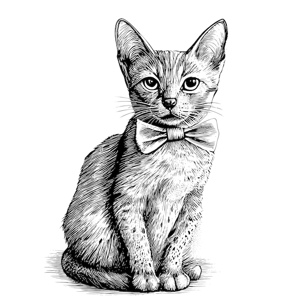 A drawing of a cat with a bow tie on it