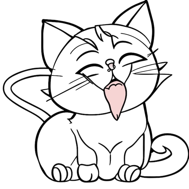 a drawing of a cat with a pink tongue sticking out