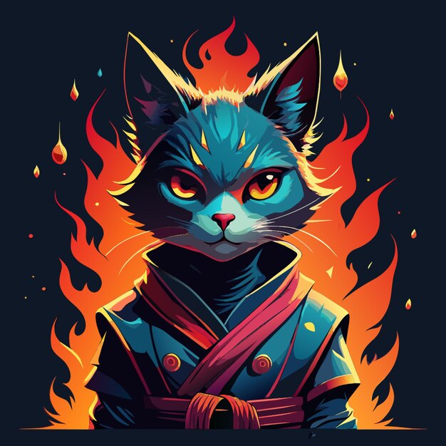 Vector a drawing of a cat with a red background with a fire on it