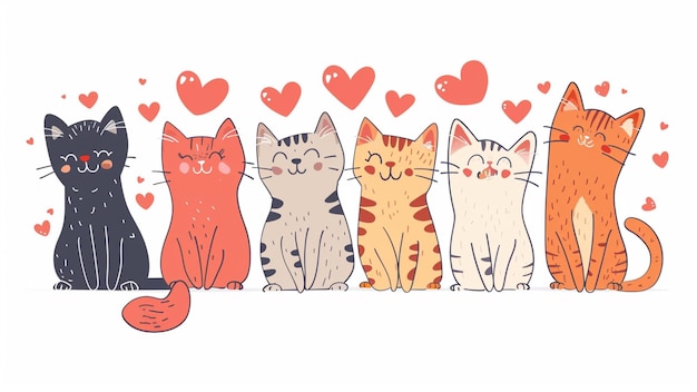 Vector a drawing of cats with hearts that say love