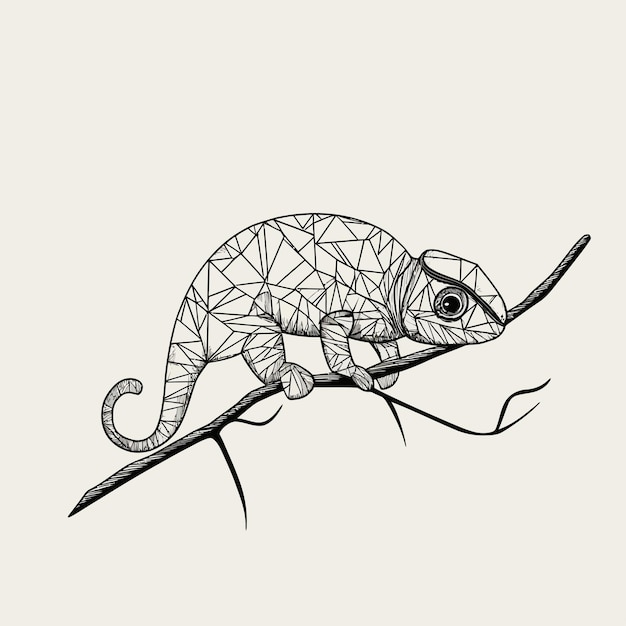 Vector a drawing of a chameleon on a branch