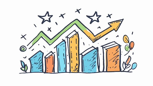 Vector a drawing of a chart with a graph showing a graph with a line graph pointing up