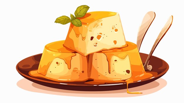 Vector a drawing of a cheese with a knife and a cup of honey