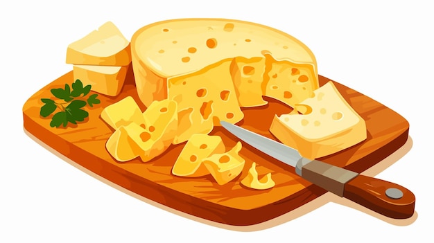 a drawing of cheeses with a knife on a plate with a knife