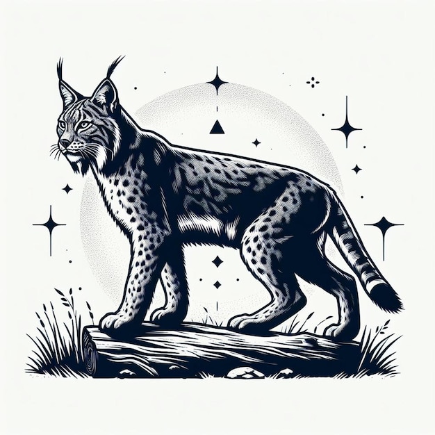 a drawing of a cheetah on a log in the grass