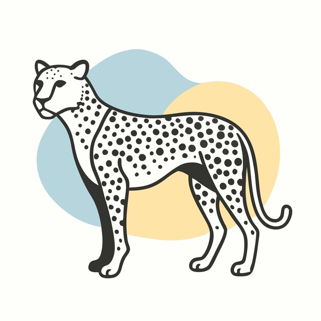 a drawing of a cheetah with a blue and yellow background