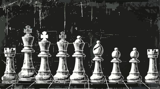 Vector a drawing of a chess set with the top left corner