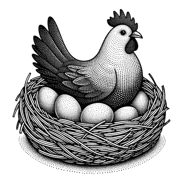 Vector a drawing of a chicken nest with eggs in it