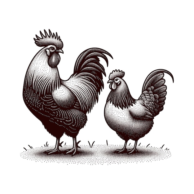 a drawing of a chicken and a rooster