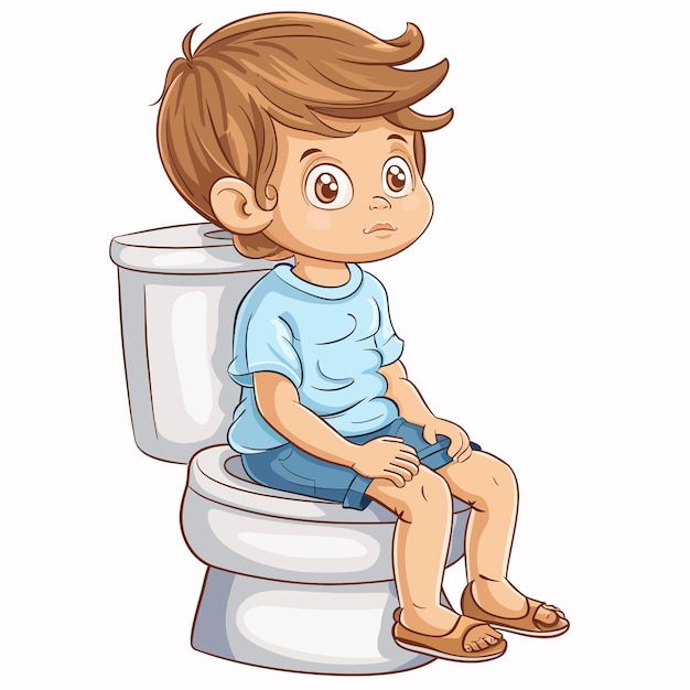 Vector a drawing of a child sitting on a toilet with a cartoon image of a child sitting on the toilet