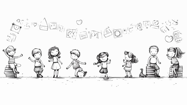 Vector a drawing of children and a dog on a wall with the words  love  written on it