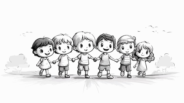 Vector a drawing of children holding hands with one of them holding hands