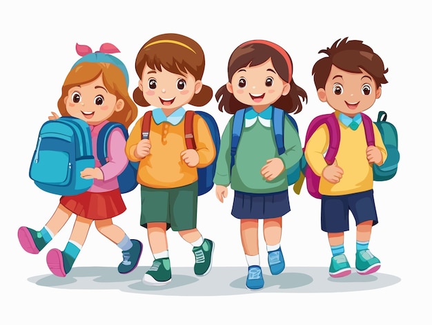 a drawing of children with backpacks and backpacks