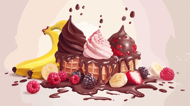 Vector a drawing of a chocolate cake with bananas and bananas