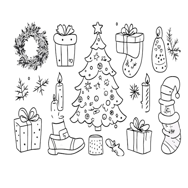 a drawing of a christmas tree and a christmas tree