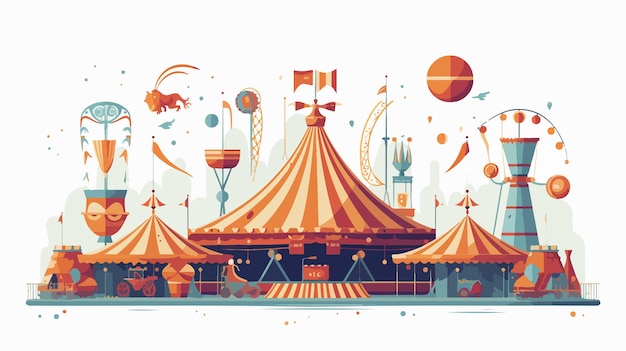 a drawing of a circus tent with a red roof and a circle on the top