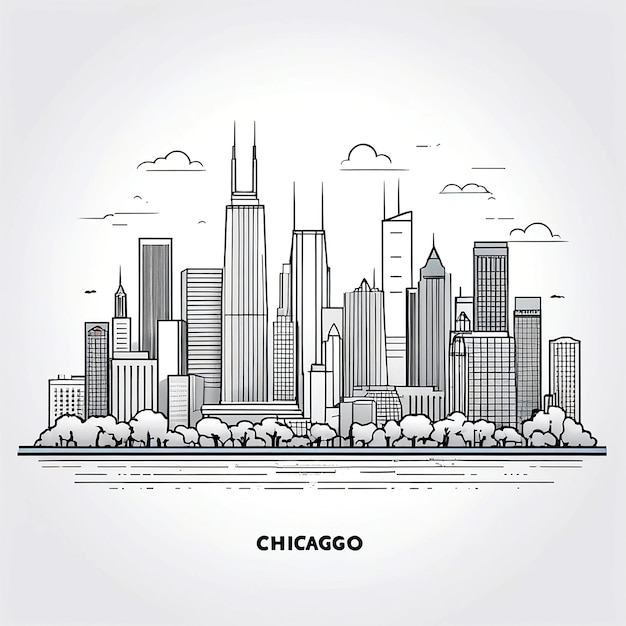 Vector a drawing of a city skyline with the word chicago on it