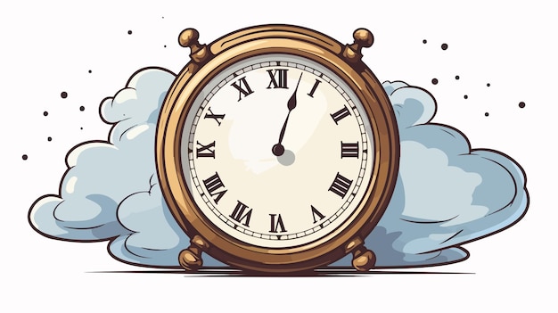 a drawing of a clock with a cloud in the background