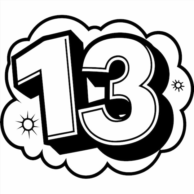 a drawing of a cloud with the number 13 on it