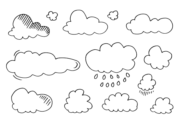 A drawing of clouds with rain drops on them