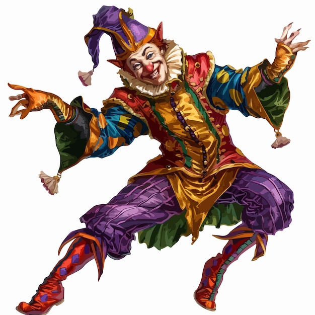 Vector a drawing of a clown with a purple outfit and purple pants