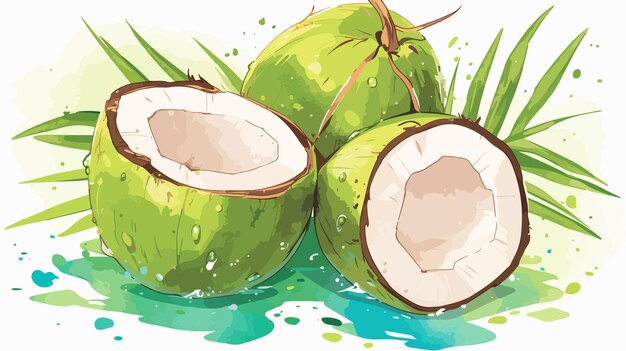 Vector a drawing of coconuts with a green background