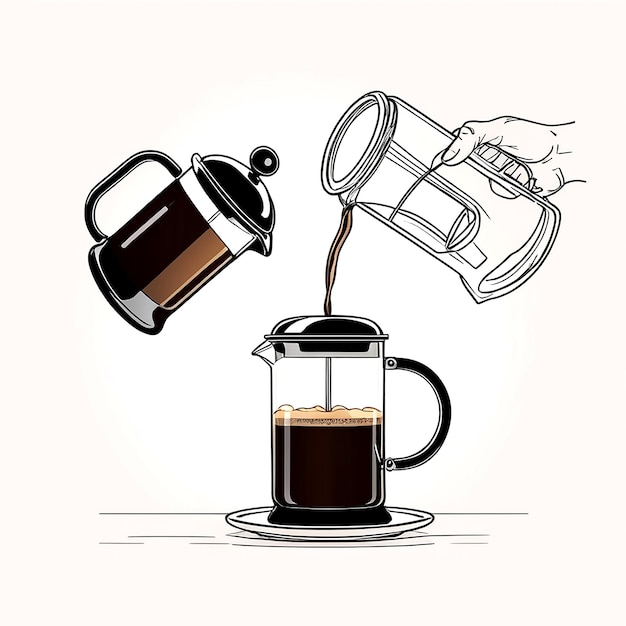 a drawing of a coffee being poured into a cup