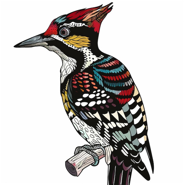 a drawing of a colorful bird with the word t on it