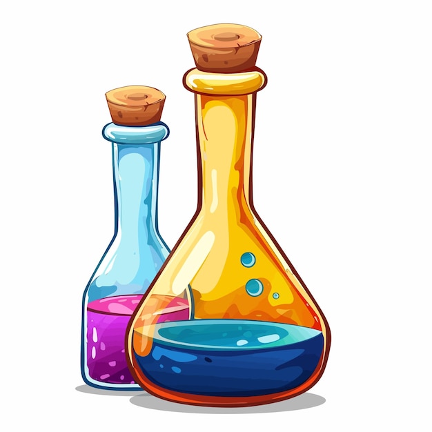 a drawing of a colorful bottle with different colored liquid in it