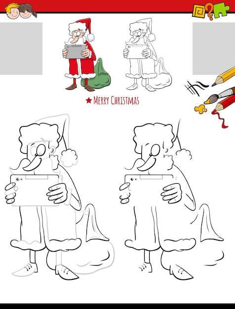 drawing and coloring educational activity with Santa Claus Christmas character