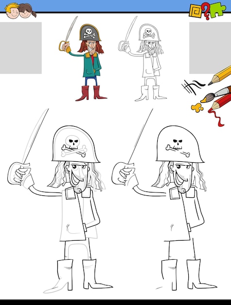 Drawing and coloring task with pirate character