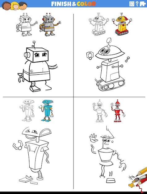 Drawing and coloring task with robot characters