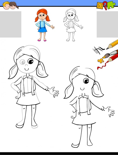 Drawing and coloring worksheet with girl