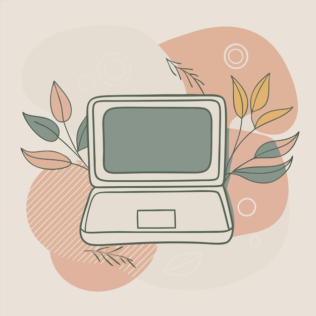 a drawing of a computer monitor with flowers and a picture of flowers