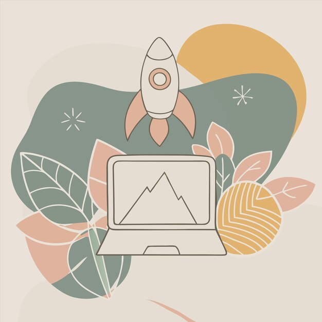 Vector a drawing of a computer with a mountain on the top