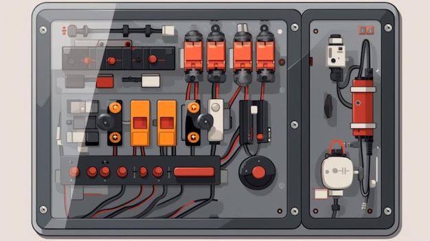 a drawing of a computer with the red and orange parts