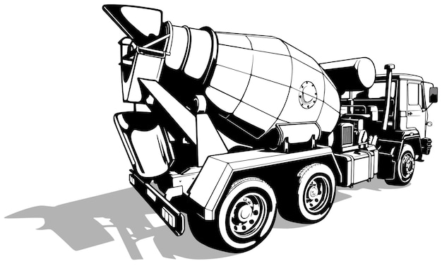 Drawing of Concrete Mixer Truck from Rear View