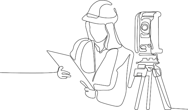 A drawing of a construction worker with a camera and a hat.