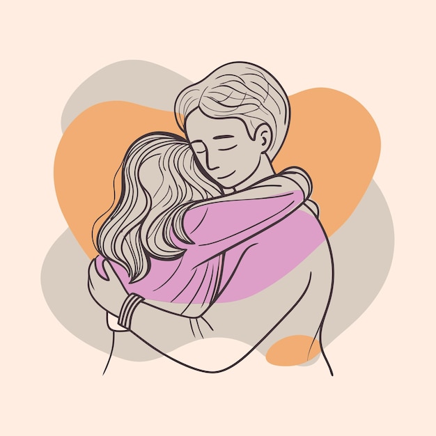 Vector a drawing of a couple hugging and hugging