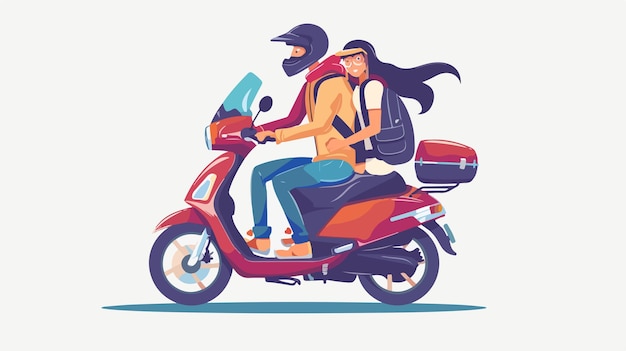 a drawing of a couple riding a scooter with a woman on the back