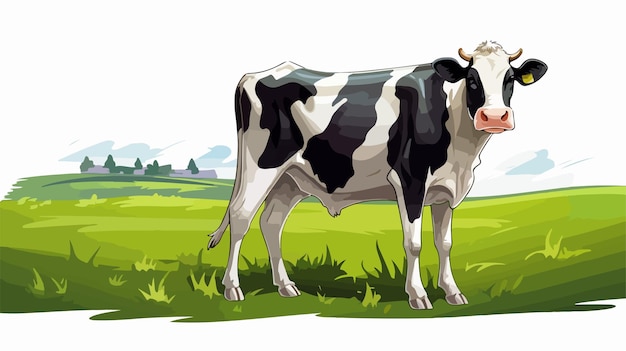 Vector a drawing of a cow in a field with a fence in the background