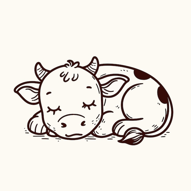 Vector a drawing of a cow laying on the ground with the words quot sleeping quot on it